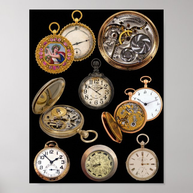 Pocket Watches Zeitstempel-Objekte-Collage Poster (Vorne)