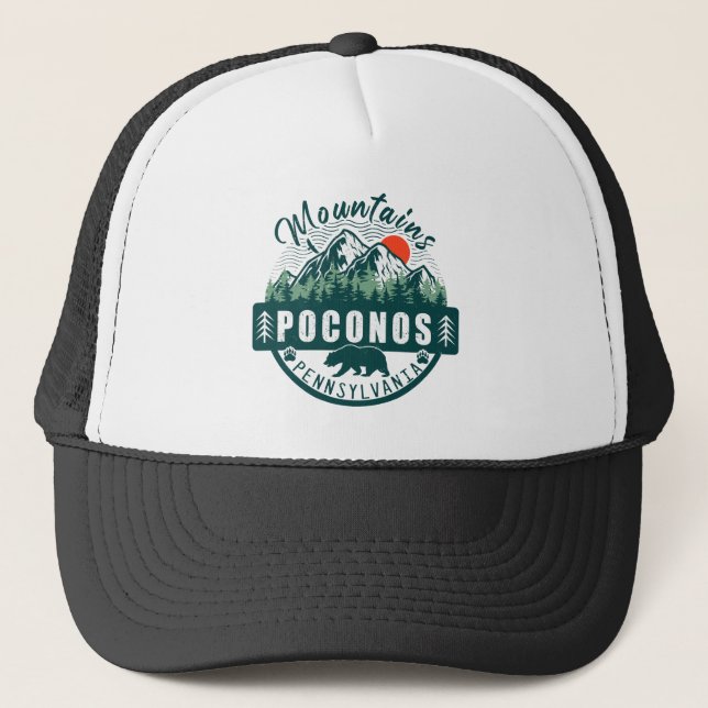 Pocono Berge PA Retro Sunset Souvenirs Geschenk Truckerkappe (Vorderseite)