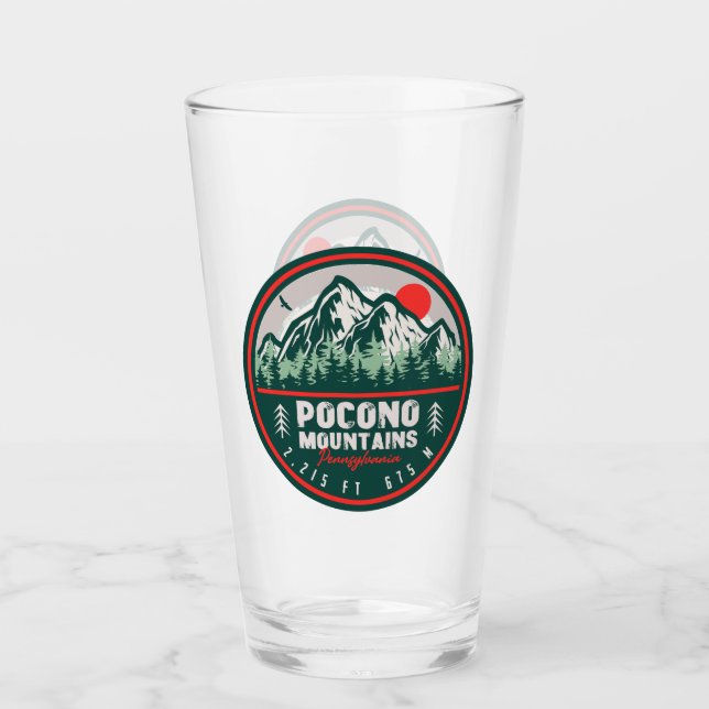 Pocono Berge PA Retro Sunset Souvenirs Glas (Vorderseite)