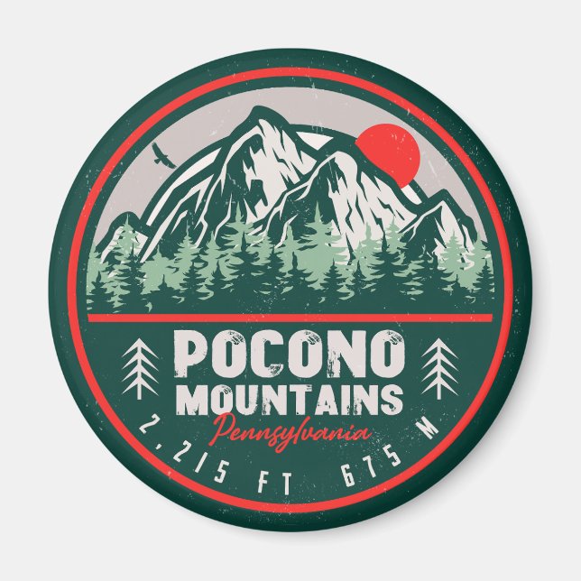 Pocono Berge PA Retro Sunset Souvenirs Magnet (Vorne)