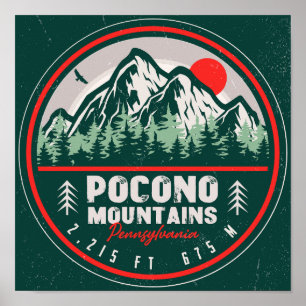 Pocono Berge PA Retro Sunset Souvenirs Poster