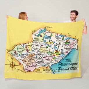 Pocono Mtns Vintage Karte Fleecedecke