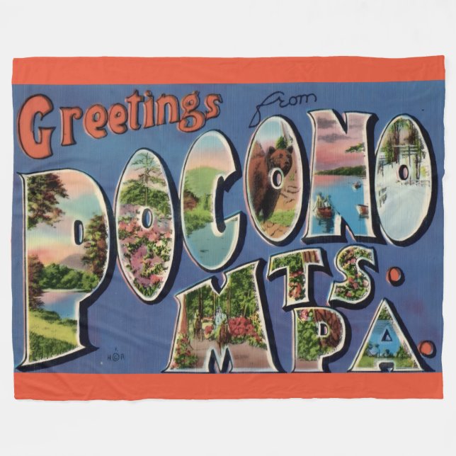 Pocono Mtns Vintage Postcard Fleece Blanket (Vorderseite (Horizontal))
