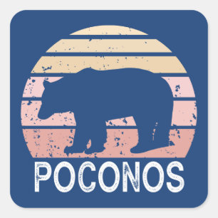 Poconos Retro Bär Quadratischer Aufkleber