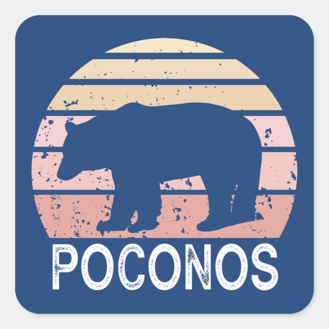 Poconos Retro Bär Quadratischer Aufkleber (Vorderseite)