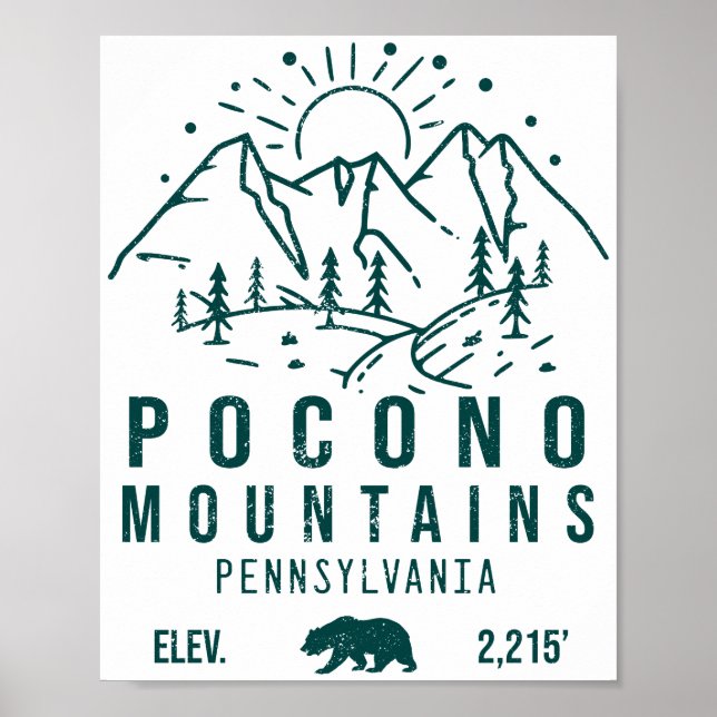 Poconos Retro Pennsylvania Berge 60er Poster (Vorne)