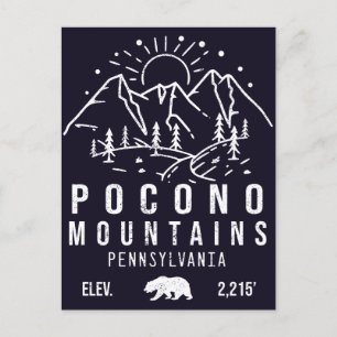 Poconos Retro Pennsylvania Berge Minimalistisch Postkarte
