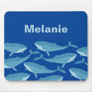 Pod of Whales Schwimmen Dunkelblau Personalisiert Mousepad