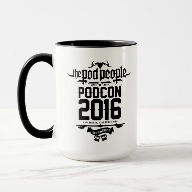 PODCON schwarze vertikale Tassen 2016 und so Logos (Links)