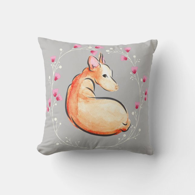 Podenco Dog Wasserfarbe Weich graue Blüte Kissen (Vorderseite)