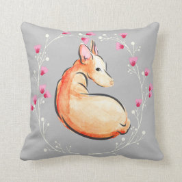 Podenco Dog Wasserfarbe Weich graue Blüte Kissen