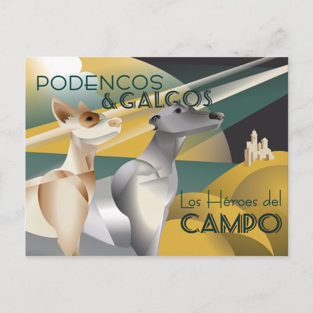 Podenco und Galgo Vintag Art Deco Poster Postkarte (Vorderseite)