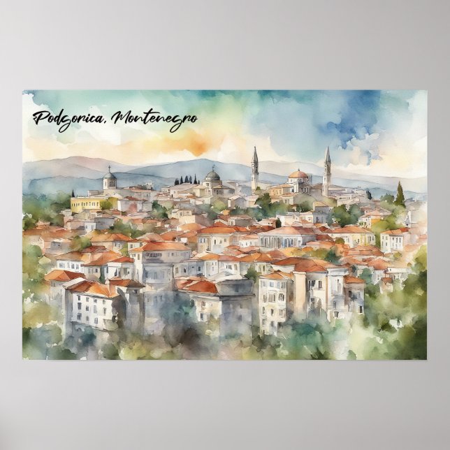 Podgorica Montenegro Panorama-Aussicht Poster (Vorne)