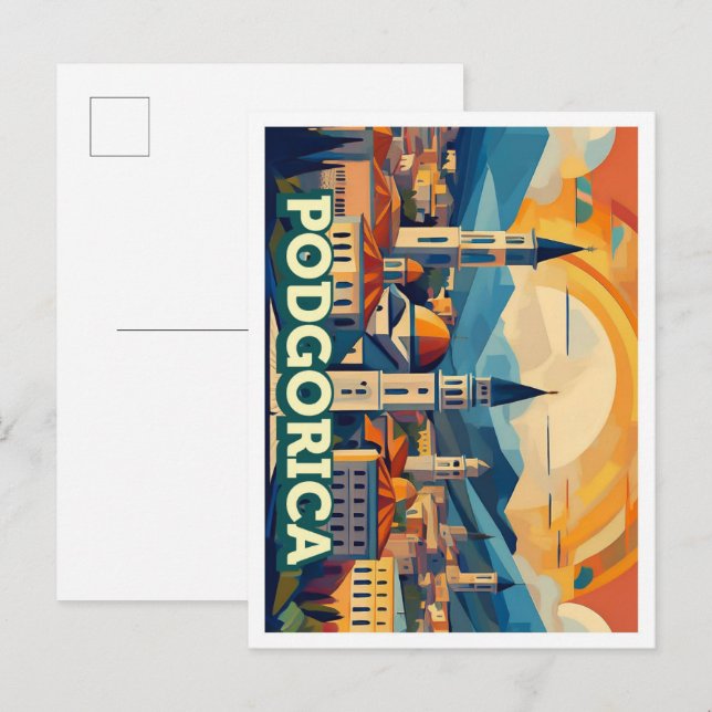 Podgorica Montenegro Reisen künstlerisch farbenfro Postkarte (Vorne/Hinten)