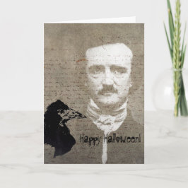 Poe And The Raven Grunge Digital Art, Halloween Karte