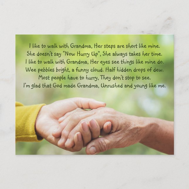 Poem Grandmother Grandma Grandchild Inspirational Postkarte (Vorderseite)