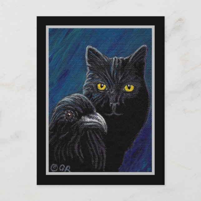 Poe's Cat & Raven Postcard Postkarte (Vorderseite)