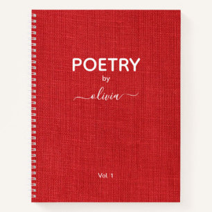 Poesie von Individuelle Name Red Linen Foto Notizbuch