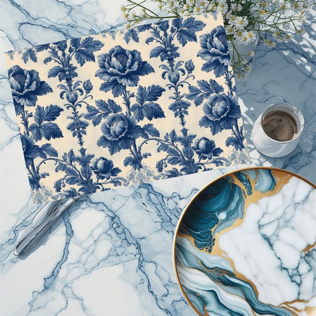 Poetic Roses French Toile Floral Blue Historic  Seidenpapier (Poetic Roses French Toile Floral Blue Historic Tissue Paper)