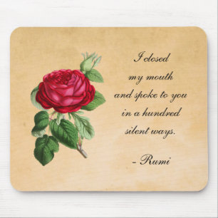 Poetic Rumi Zitat Typografie mit Vintager Rote Ros Mousepad