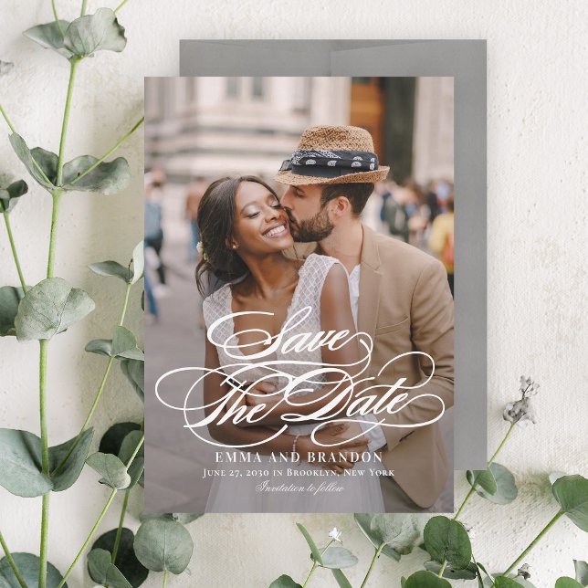 Poetic Script Elegant Wedding Save the Date Card Einladung (Von Creator hochgeladen)