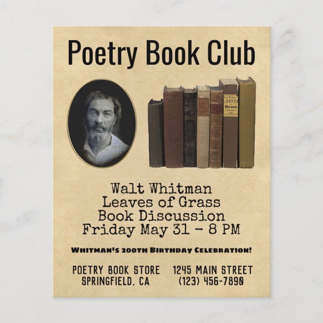 Poetry Book Club Flyer Walt Whitman Birthday (Vorne)