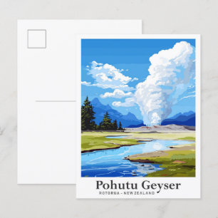Pohutu Geyser Rotorua NZ Travel Illustration Postkarte