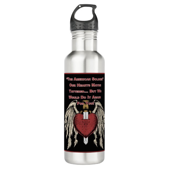 Poigne amerikanische Soldatin Tattered Hearts Edelstahlflasche (Vorderseite)