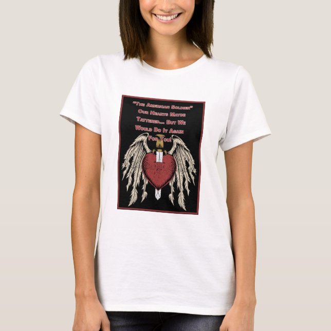 Poigne amerikanische Soldatin Tattered Hearts T-Shirt (Vorderseite)