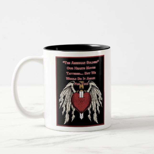 Poigne amerikanische Soldatin Tattered Hearts Zweifarbige Tasse (Links)