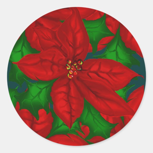 Poinsetta Weihnachtssticker Runder Aufkleber (Vorderseite)