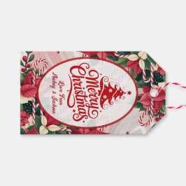 Poinsettia and Candy Canes Gift Tag Geschenkanhänger