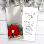 Poinsettia and Pearls Green Winter Wedding Program Programm<br><div class="desc">Give your guests the order of your December theme marriage ceremony with the festive Red Poinsettia and White Pearls on Green Winter Wedding Program. This elegant custom wintery nuptial program feature a floral fotograph of a red Christmas poinsettia flower blossom with a white pearl button in the center and white...</div>