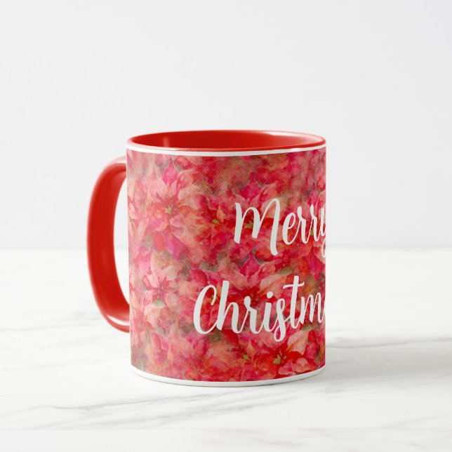 Poinsettia Art Rote Blume Weihnachtsmeisterschaft  Tasse (Vorderseite Links)