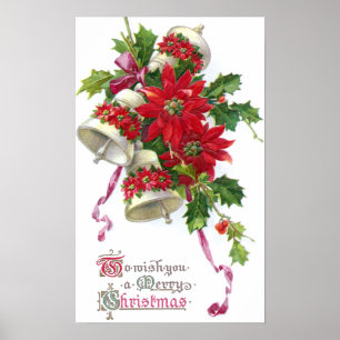 Poinsettia Bell und Stechpalmen-Vintages Poster