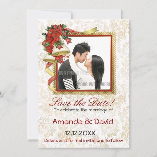 Poinsettia Bells Wedding Save The Date (Vorderseite)