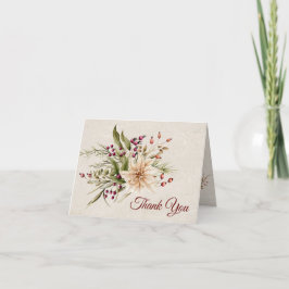 Poinsettia & Berries Elegante Hochzeit Dankeskarte