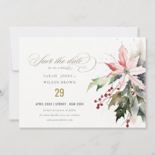 Poinsettia Berries Foliage Water color Wedding Save The Date