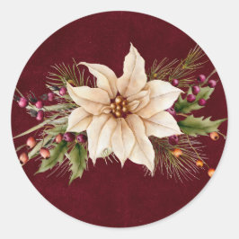 Poinsettia & Berries Hochzeit Runder Aufkleber