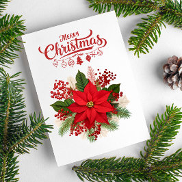 Poinsettia Berries Ornaments Merry Christmas Feiertagskarte