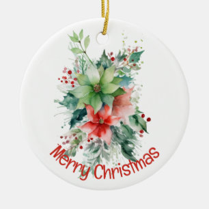 Poinsettia Berries und Blätter Weihnachten Keramik Ornament