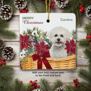Poinsettia Bichon Frise Weihnachtskorb Keramikornament