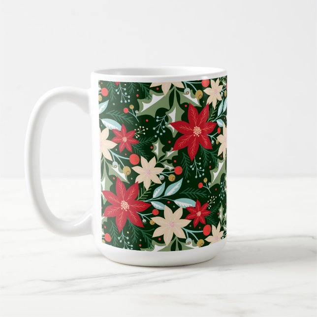 Poinsettia Blume Blätter Weihnachten Kaffeetasse (Links)