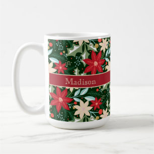 Poinsettia Blume Blätter Weihnachten Kaffeetasse