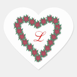 Poinsettia Blume Heart Shaped Monogram Stickers