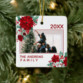 Poinsettia Blume Ivy Blätter Weihnachts-Foto Keramikornament