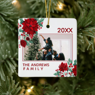 Poinsettia Blume Ivy Blätter Weihnachts-Foto Keramikornament