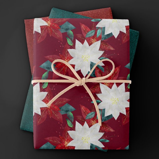 Poinsettia Blume Rot und Grün Geschenkpapier Set (Von Creator hochgeladen)