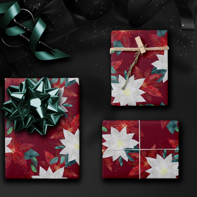 Poinsettia Blume Rot und Grün Geschenkpapier Set (Von Creator hochgeladen)