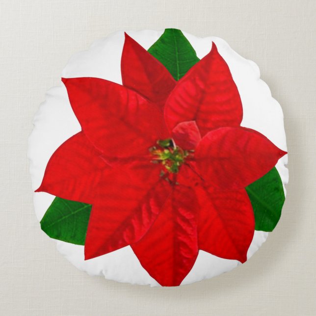 Poinsettia-Blume Rundes Kissen (Vorderseite)